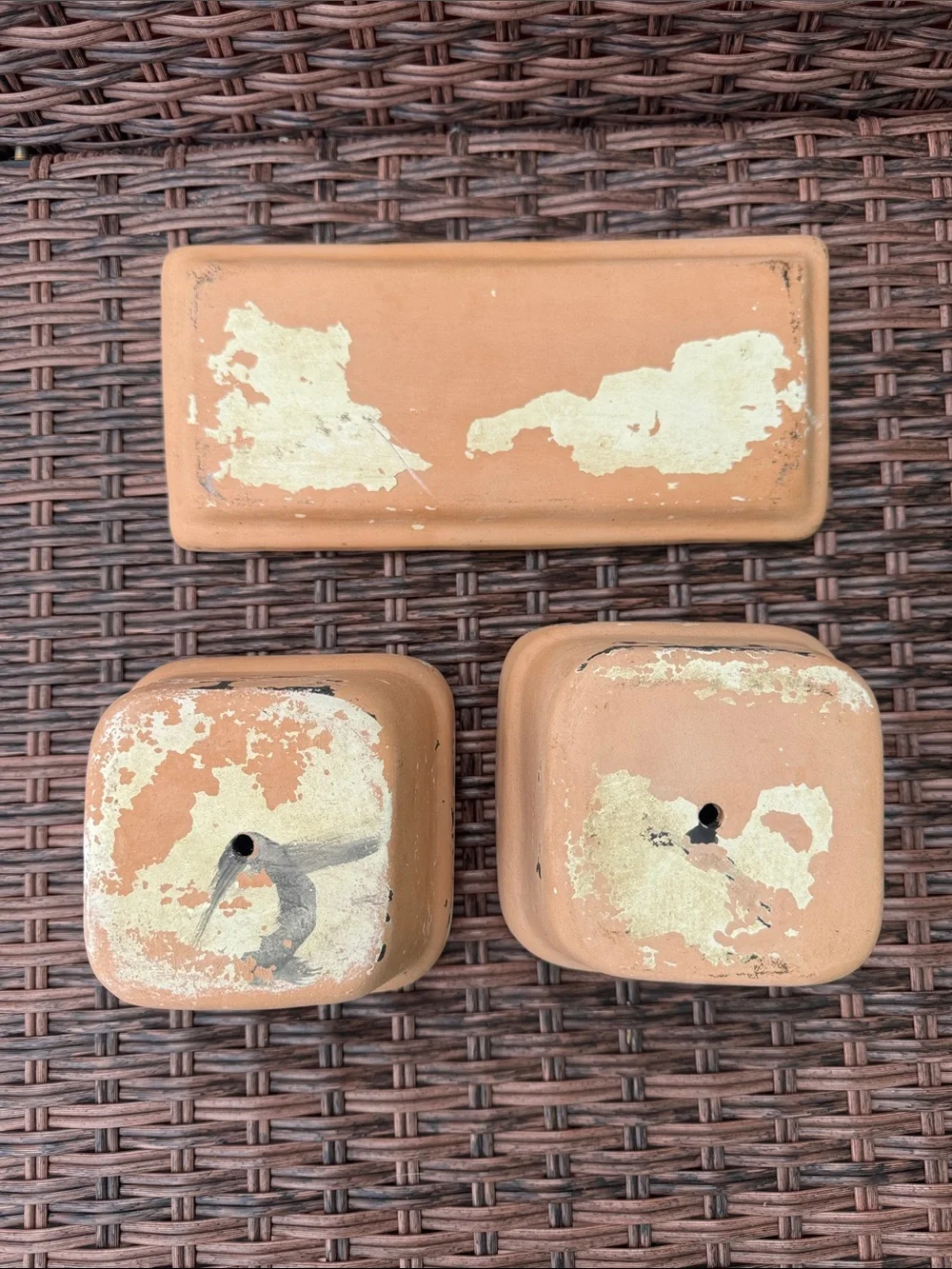 Distressed Terracotta Twin Planters with Tray -3 Piece Set
